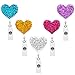 Ascrafter Bling Heart Badge Holder for Women, 5 Pack Glitter Love Heart Retractable Badge Reel Clip on ID Name Card, Colorful ID Badge Clip for ID Tag Nurse Accessories for Work