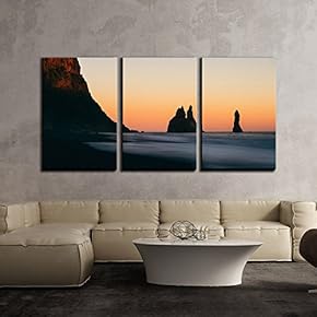 3 Piece Canvas Wall Art - Mountain and Sea at Dusk - Modern Home Art Stretched and Framed Ready to Hang - 16"x24"x3 Panels