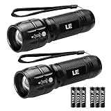 LE CREE LED Flashlight, Small and Super Bright LED Tactical Torch Light, Adjustable Brightness for Camping, Running and more, AAA Batteries Included, Pack of 2