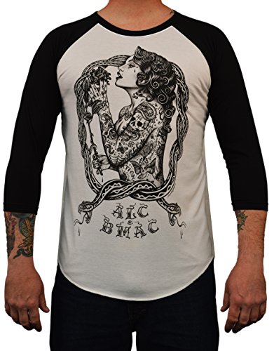 Mens Eve by Jarad Bryant Baseball Tee White & Black Sexy Tattooed Woman T-Shirt