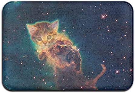 Indoor Absorbs Mud Doormat Latex Backing Non Slip Door Mat For Small Front Door Inside Floor Dirt Mats Coral Fleece Entrance Rug Shoes Scraper Machine Washable Carpet Galaxy Cat