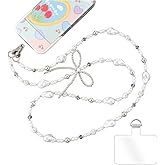 Turkalla Phone Chain Crossbody Pearl Strap,Pearl Beaded Chain Shoulder Crossbody Lanyard with Phone Tether Patches Compatible with Most Phones Bag Purse(G)