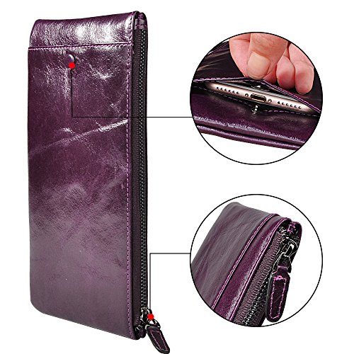CORNMI Phone Purse Wallet Handmade Dip Dye Leather Long Card Organizer Wallet with Removable Card Holder ,Universal Leather Case for iPhone ,Samsung - Purple