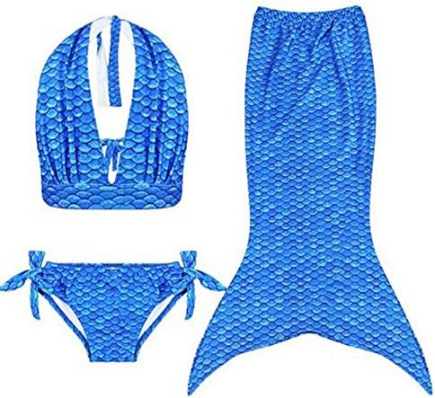 Lestore Girl's 3pcs Fish Tail Sea-Maid Bikini Mermaid Swimwear Costume (7-8 Years, C-Blue)