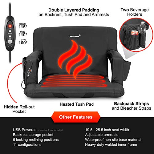 Driftsun Heated Stadium Seats for Bleachers with Back Support WIDE