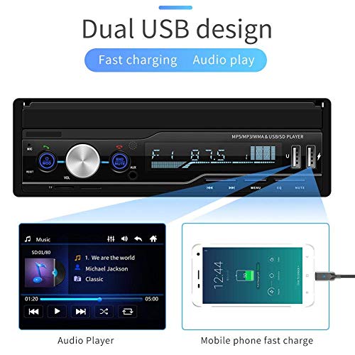 Regetek Single Din Car Stereo 7 inch Bluetooth Car Audio Video Player RDS FM AM Car Radio Player USB/AUX/TF HD Telescopic Retractable Capacitive Touch Screen - Thumbnail 3