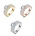 AMDXD Jewelry Round Cut 3 Rows White Zirconia Engagement Rings for Womens Gold Plated 7MM Width