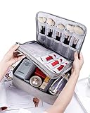 Rownyeon Makeup Train Cases Travel Makeup Bag Waterproof Portable Cosmetic Cases Organizer Mini with Adjustable Dividers for Cosmetics Makeup Brushes Toiletry Jewelry Digital Accessories Large