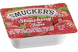 Smuckers 50 Packets of Strawberry Fruit Jelly Jam, 0.50 ounce each packet (Packaged in a box wih 10 plastic knives by Renegade Dimensions)