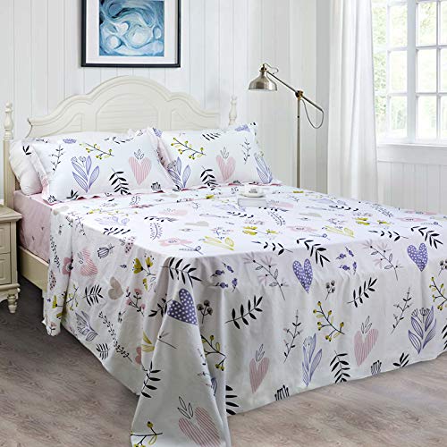 image for FADFAY Shabby Floral Bed Sheet Set Girls Bedding White and Pink Cotton