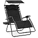 Best Choice Products Oversized Steel Mesh Zero Gravity Reclining Lounge Patio Chair w/Folding Canopy Shade and Cup Holder, Black