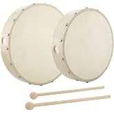 Foraineam 10 Inch &amp; 8 Inch Hand Drum Goatskin Musical Hand Percussion Wood Frame Drum with Drum Stick