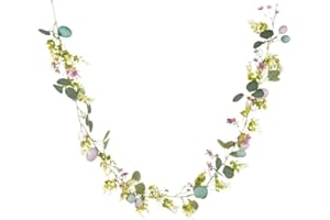 JOYWU 5.9 Foot Easter Egg Garland, Artificial Spring Vine Garland with Colorful Eggs & Flowers, Rustic Plastic Easter Decor f
