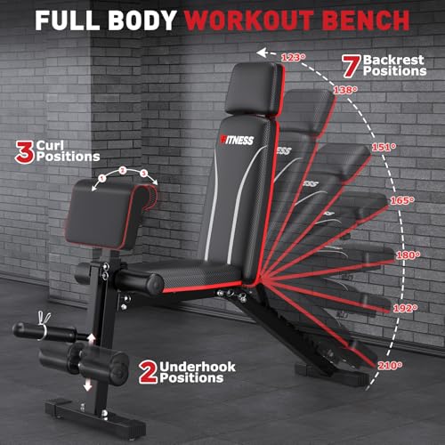 Fostoy Adjustable Weight Bench, 800lbs Workout Bench for Home Gym