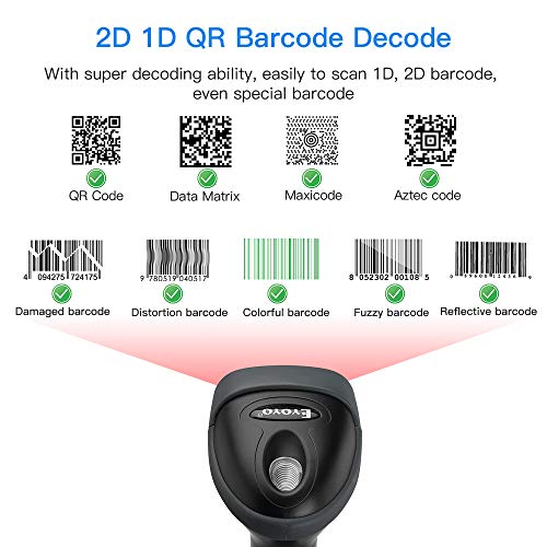 Eyoyo Handheld USB 2D Barcode Scanner, Wired Automatic QR Code Scanner PDF417 Data Matrix Bar Code Reader with Long USB Cable for Mobile Payment, Library Book Convenience Store, Supermarket, Warehouse