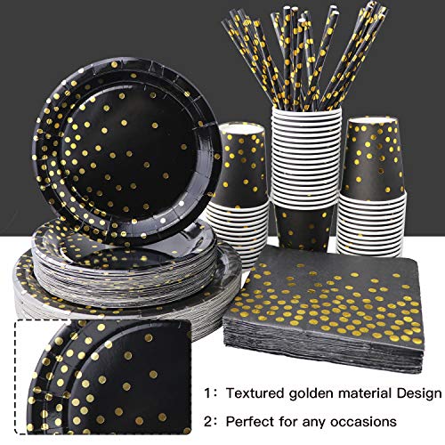 310PCS Black and Gold Party Supplies Disposable Paper Plates