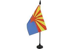 Arizona Table Flag 4'' x 6'' - US state of Arizona Desk Flag 15 x 10 cm - Black plastic stick and base - AZ FLAG