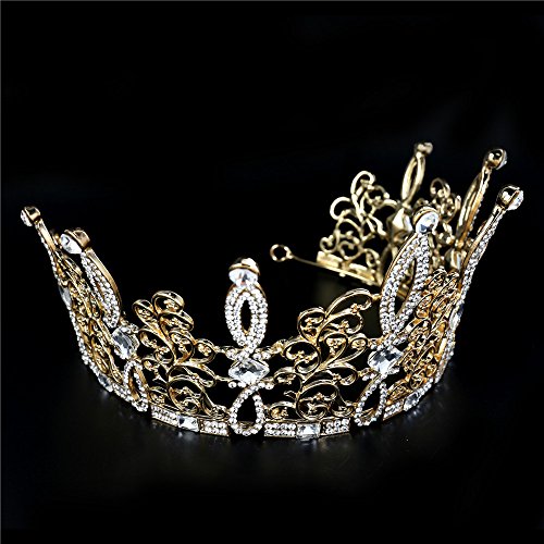 Pageant Rhinestone Tiara Queen Wedding Tiaras and Crowns for Women Girl Birthday Party Cake Topper Gold,Half Circle Crystal Bridal Bridesmaid Headpieces Hair Accessories High Sparkly Photo Shoot