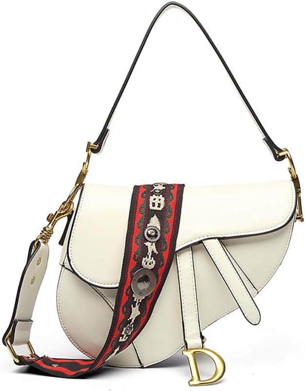 Onzama Fashion Saddle Satchel Bags for Women Designer Crossbody Handbags Shoulder Purses for Ladies (White)