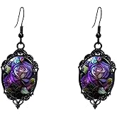 Gothic Rose Glass Earrings for Women Vintage Red Rose Emboss Earring Halloween Earrings Dark Punk Style Earring Victoria Mystic Witch Jewelry Gift Accessories