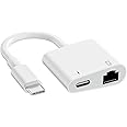 USB C to Ethernet Adapter,2 in 1 RJ45 Ethernet LAN Network Adapter with USB Type C Charge Port Compatible with iPhone 15/Tablet/Laptop and USB C Devices,Plug and Play,Supports 100Mbps Ethernet Network