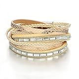 17mile Yellow Multilayer Leather Wrap Beaded Boho Crystal Rhinestone Shin Bracelet Magnetic Clasps for Bracelets Gifts for Women