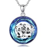 MUUYON Fox/Elephant/Snake/Panda/Frog Crystal Necklace for Women Sterling Silver Blue Crystal Necklace Cute Animal Gift for Mother Her