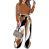 2 Piece Outfits for Women Long Sleeve Crop Top High Waist Wide Leg Long Pant Sets Tracksuit Sport Set