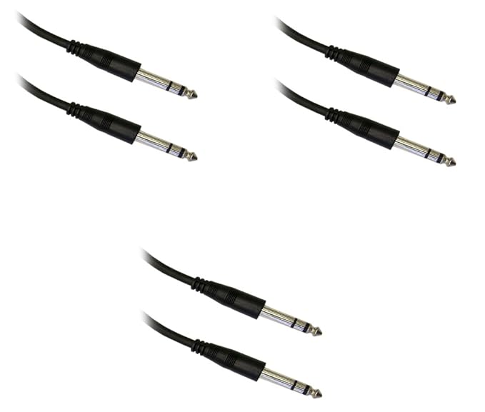 3 Pack, 1/4 Inch Stereo Audio Patch Cable, 1/4 Male, 10 Feet, CNE500138 Home Audio