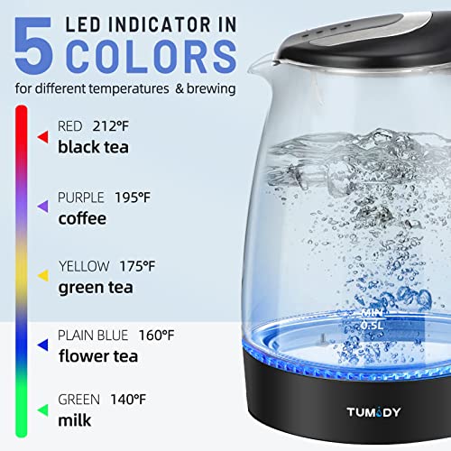 TUMIDY 1.7L Glass Electric Kettle Temperature Control Hot Water Boiler