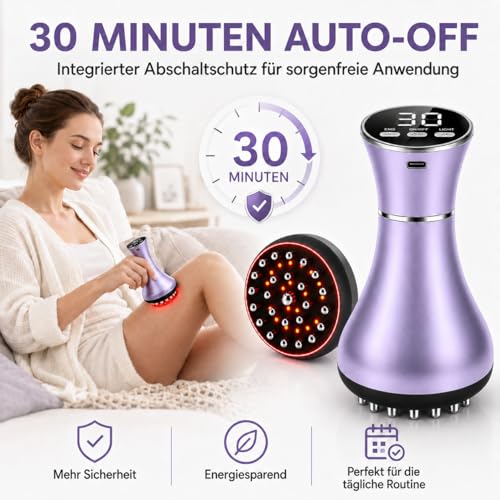 4 in 1 Electric Cellulite Massager, Cellulite Massage Device with 30 EMS Levels, Red Light, Heat & Vibration, Wireless Body Massager for Stomach, Waist, Arms, Legs