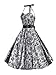YUSHENGSM 50s Halter Flock Tattoo Prom Party Silver Cocktail Dress