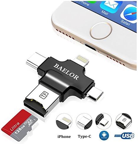 Micro SD Card Reader 4 in 1 USB 2.0 Multi Function,Support TF Cards for iPhone/Samsung/LG/ZTE/HTC/Nexus/iPad/PC/Mac/Windows(Black)