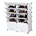 UNICOO - Multi Use DIY Plastic 10 Cube Shoe Rack,Organizer, Bookcase, Shoes Cabinet (2 * 5 With Boots Cube, White Wood Grain)