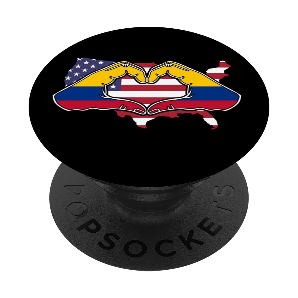 USA silhouette with Colombia heart hands PopSockets Swappable PopGrip