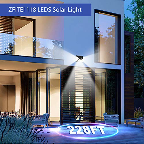 Upgraded Solar Lights Outdoor,118 LED Solar Motion Sensor Security Lights, 3 Lighting Modes 270°Wide Angle Outdoor Wall Lights for Garden Fence Door Yard Garage Pathway(4 Pack)