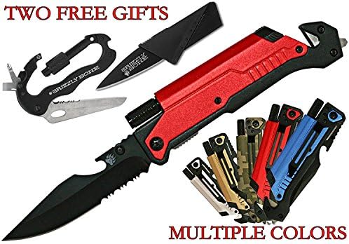 New 6-in-1 Best Survival Knife Ultimate Survival Tool Zombie Survival Kit Tactical Folding Knife Seatbelt Cutter Glass Breaker Fire Starter LED Light Bottle Opener Hunting Camping Rambo Knife
