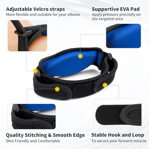 CAMBIVO 2 Pieces Adjustable Epicondylitis Elbow Brace Epicondylitis Elbow Brace Epicondylitis Band with EVA Pad for Tennis Elbow, Relieve Tendonitis and Arthritis, Fitness