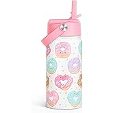 SANDJEST Donut Kids Water Bottle With Straw Lid 12oz Insulated Stainless Steel, Sprinkle Travel Tumbler, Gifts for Girls, Birthday, Christmas, Back To School