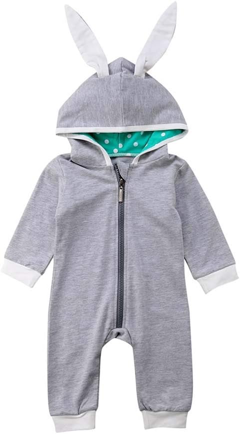 MISSugar Toddler Baby Boy Girls Easter Bunny Ears Long Sleeve One Piece Hoodie Romper Cute Jumpsuit Outfits