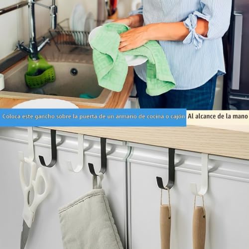 Paquete de 5 Ganchos De Puerta, Ganchos de Acero Inoxidable a Prueba de Agua,Ganchos Para Gabinetes y Armarios, Para Salas De Estar, Baños, Cocina, Toallas, Ropa, Sombreros, Abrigos, Bolsas Negro