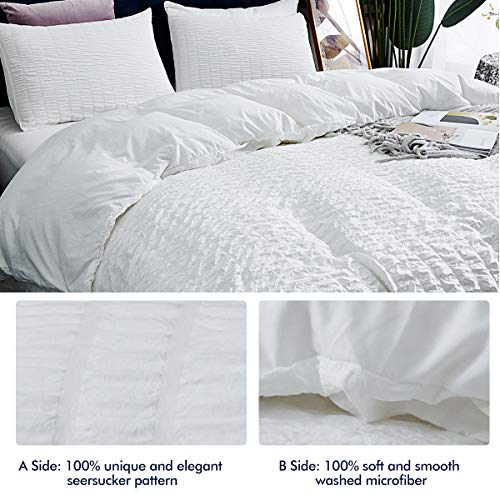 White Seersucker Duvet Cover King Size, 100 Soft Washed Microfiber 3