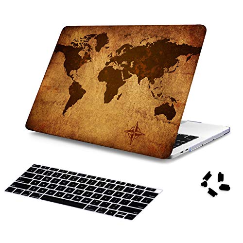 Batianda Painted Case for New MacBook Air 13 inch 2018 2019 Release Model A1932 with Touch ID Retina Display Crystal Hard Laptop Shell with Keyboard Cover Dust Plug (World Map)