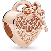 MiniJewelry Love You Lock Heart Charm fits Pandora Charms Bracelets Key to Heart Sterling Silver Charm Rose Gold