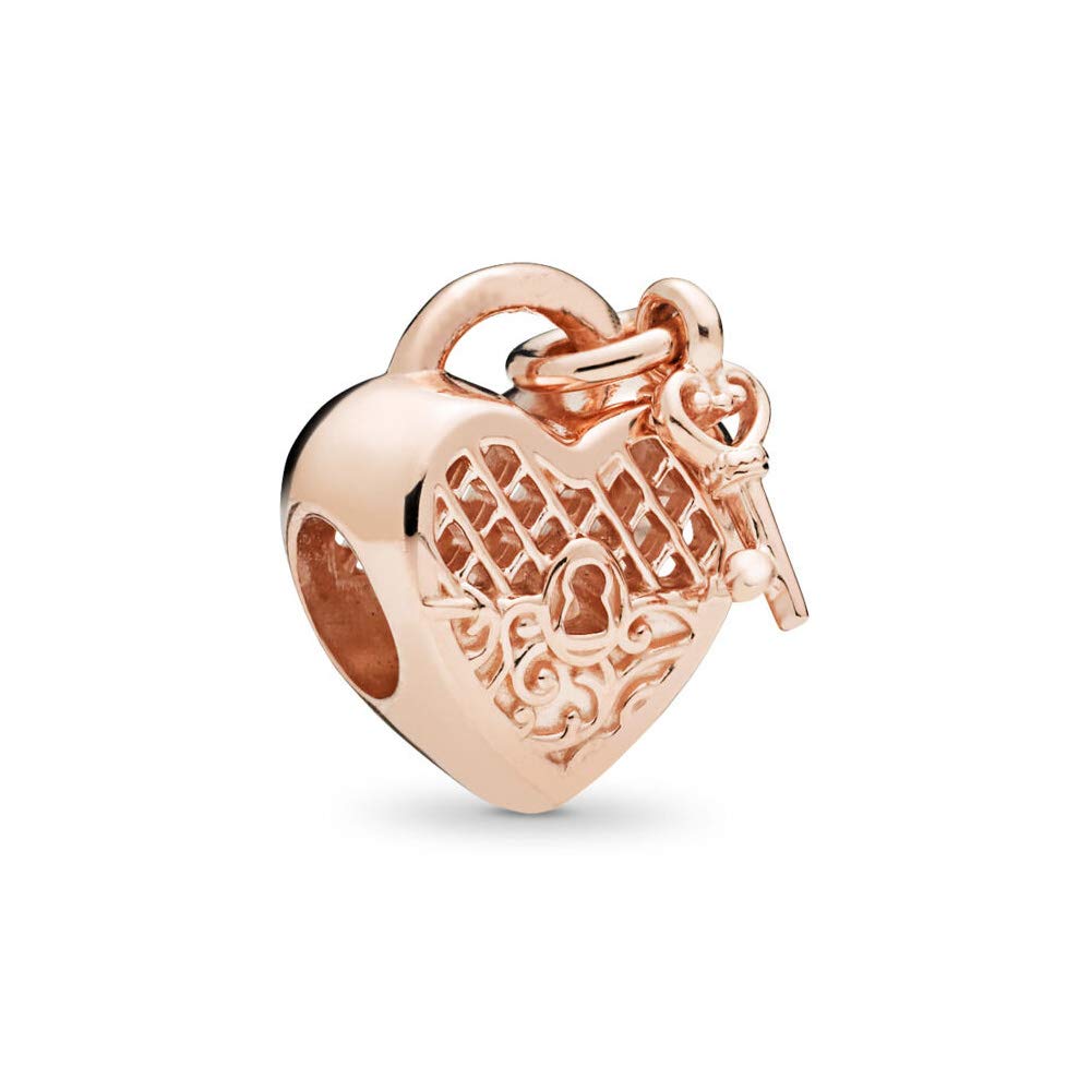FGT Heart Padlock Love Rose Gold Bead Charm for Bracelets Necklaces Pendants Sterling Silver Gift for Women Lover Valentine Girlfriend Best Friends Wife Sister Daughter Family Birthday Mothers Day