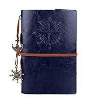 Vintage Nautical Leather Writing Journal Notebook,Loose Leaf Blank Refillable Daily Planner Embossed Travel Journal Diary Spiral Notebook With Unlined Paper, Retro Pendants (5 inches, Drak blue)