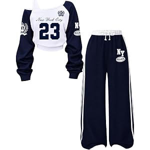 Cakaner Teen Girls Clothes Off Shoulder Top & Color Block Wide Leg Pants Set 2 Piece School Fall Clothes Size 7-16
