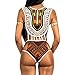 Letiane Women's African Tribal Print Bikini High Cut Monokini One Piece Swimsuit Backless Swimwear (S, White)