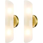 DAYCENT Modern Brass Wall Sconces Set of Two Frosted Glass Wall Light Fixture 2-Light Cylinder Bathroom Vanity Lights Gold Gl