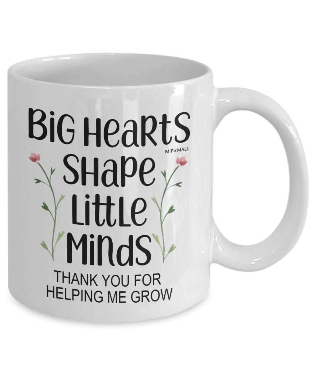 MIPOMALL Thank You Teacher Gifts, Big Hearts Shape Little Minds, Funny Novelty Coffee Mug, Tea Cup, from Student to Teacher Gift, Birthday Present - wm3341 (11oz) ®